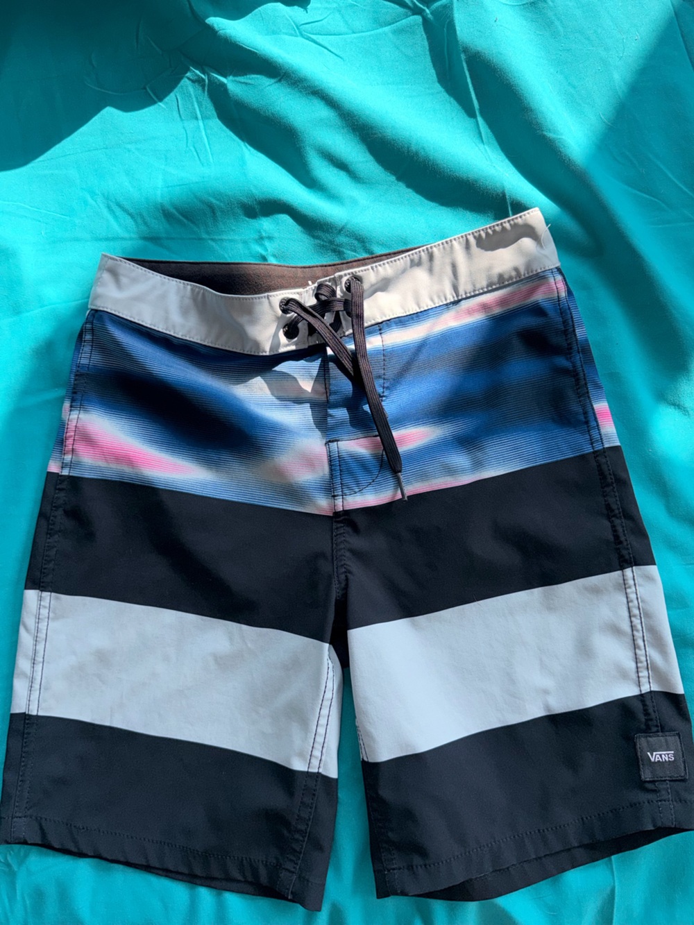 Vans Black, White & Blue Striped Kids Swim Trunks